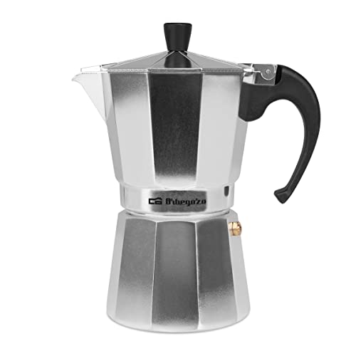 Orbegozo KF 600 - Cafetera italiana de aluminio, 6 tazas de capacidad (280 ml), mango ergonómico, tapón de seguridad, filtro desmontable