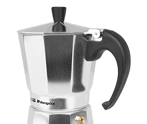 Orbegozo KF 600 - Cafetera italiana de aluminio, 6 tazas de capacidad (280 ml), mango ergonómico, tapón de seguridad, filtro desmontable