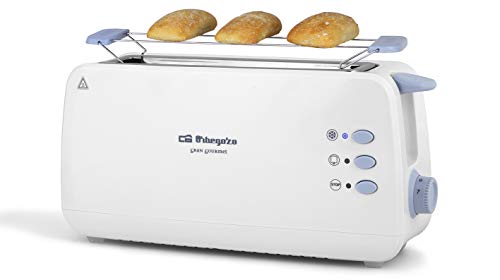 Orbegozo TO 4012 - Tostadora de ranura larga, calienta panecillos, 7 niveles de tostado, función descongelación y recalentamiento, bandeja recogemigas, 850 W