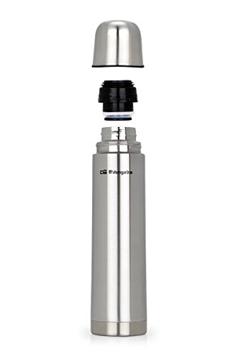 Orbegozo TRL 10060 - Termo para líquidos, cuerpo inox, tapón con pulsador dosificador, conserva líquidos fríos y calientes, 1 litro