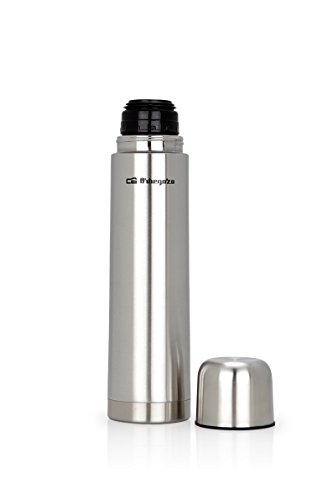 Orbegozo TRL 10060 - Termo para líquidos, cuerpo inox, tapón con pulsador dosificador, conserva líquidos fríos y calientes, 1 litro