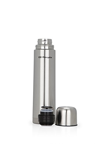Orbegozo TRL 10060 - Termo para líquidos, cuerpo inox, tapón con pulsador dosificador, conserva líquidos fríos y calientes, 1 litro