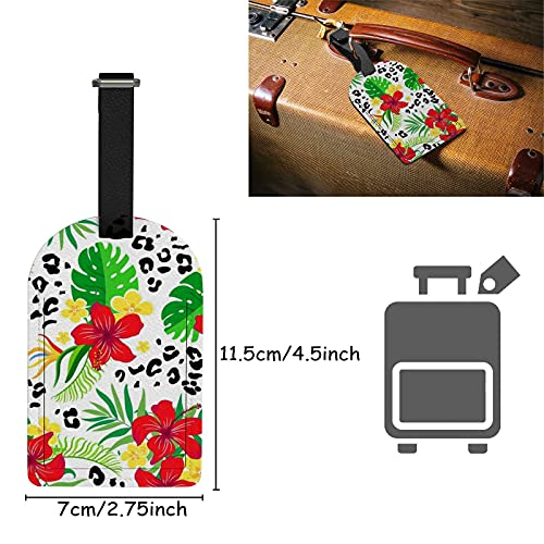 Orediy Etiquetas de equipaje de viaje con tarjeta de identificación de nombre de flores tropicales y leopardo maleta bolsa de equipaje etiquetas etiquetas de cuero PU 1 pieza