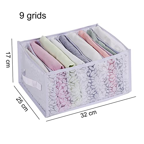Organizador de Cajones de Armario Plegables Lavables, Caja de Almacenamiento de Clasificación de Ropa para Jeans,Camisas,Calcetines,Polainas, Ropa Interior (25x17x32 9rejillas, Blanco)