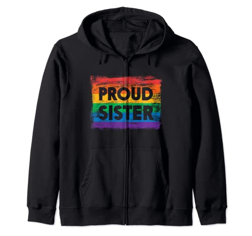 Orgullosa hermana - Arco iris gay Pride - Bandera pintada envejecida Sudadera con Capucha