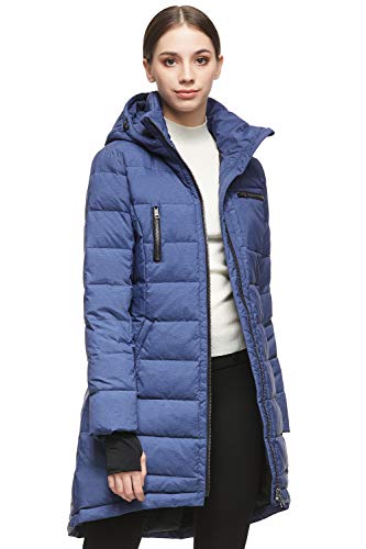 Orolay Chaqueta de Plumón con Capucha para Mujer Abrigo de Media Longitud con Cremallera para Exteriores Azul XS