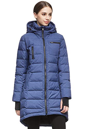 Orolay Chaqueta de Plumón con Capucha para Mujer Abrigo de Media Longitud con Cremallera para Exteriores Azul XS