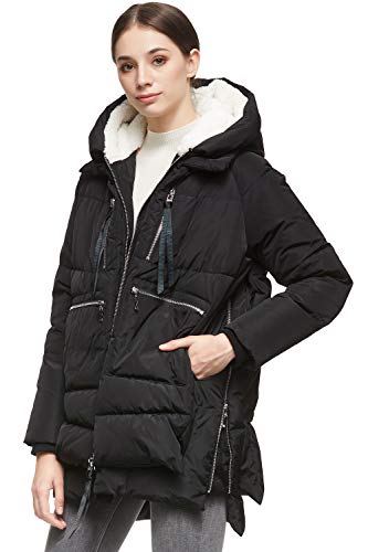 Orolay Chaqueta de Plumón Gruesa con Capucha para Mujer Negro L