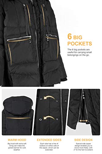 Orolay Chaqueta de Plumón Gruesa con Capucha para Mujer Negro L