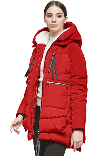 Orolay Chaqueta de Plumón Gruesa con Capucha para Mujer Rojo L