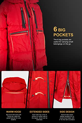 Orolay Chaqueta de Plumón Gruesa con Capucha para Mujer Rojo L