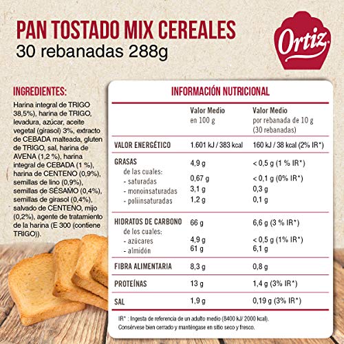 Ortiz Pan Tostado Multicereales, 30 Rebanadas - 288 gr
