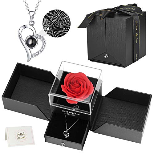 Oryidr preservada Eterna Mano Rosa preservada con Amor, Collar de Regalo, Joyero de Regalo para el Día de San Valentín Aniversario de Bodas Día de la Madre Navidad Cumpleaños Regalos Románticos