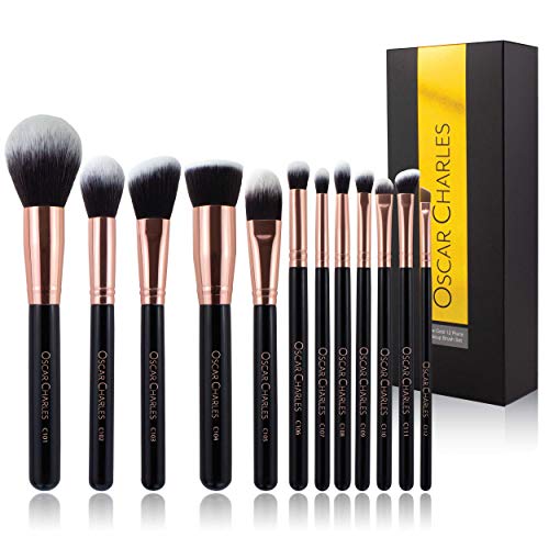 Oscar Charles Juego de brochas de maquillaje profesional Luxe [12 piezas] [Oro rosa]