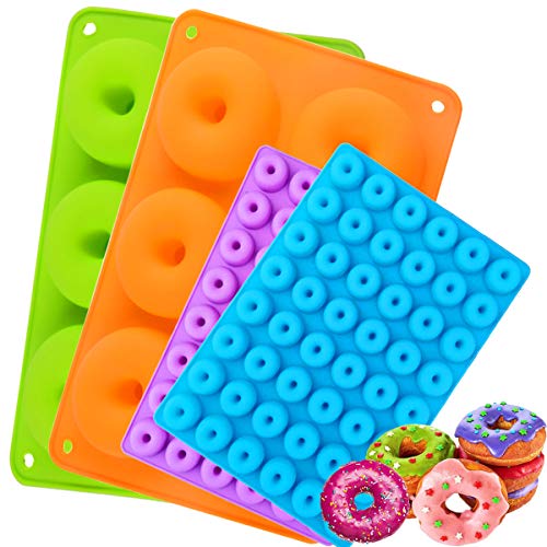 OSUTER 4PCS Moldes de Donut Silicona Antiadherentes Donut Molde para Caramelos Chocolate Gelatina Cubo de hielo