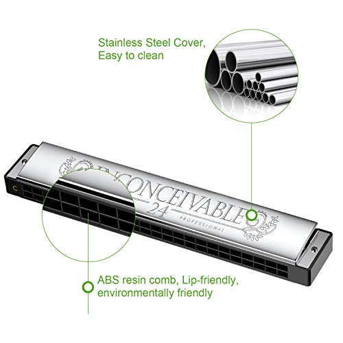 OTraki Harmonica C Key 24 Agujeros Armónica Trémolo con Estuche y paño de Limpieza Armonica para Principiantes Estudiantes, Regalo para Niños