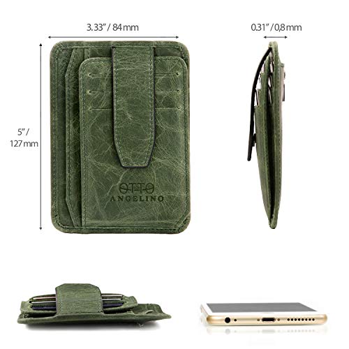 Otto Angelino Cartera de Hombre Minimalista con Cierre de Broche - Anti-RFID - Delgada, de Cuero Italiano - Porta Tarjetas - Portadocumentos - Monedero con Cremallera - Acceso fácil a DNI y Tarjetas