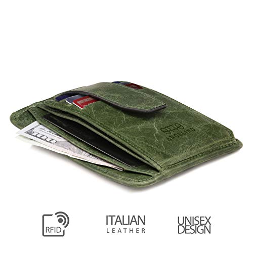 Otto Angelino Cartera de Hombre Minimalista con Cierre de Broche - Anti-RFID - Delgada, de Cuero Italiano - Porta Tarjetas - Portadocumentos - Monedero con Cremallera - Acceso fácil a DNI y Tarjetas