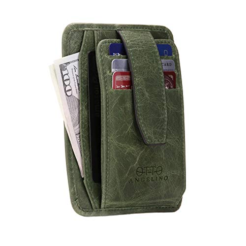 Otto Angelino Cartera de Hombre Minimalista con Cierre de Broche - Anti-RFID - Delgada, de Cuero Italiano - Porta Tarjetas - Portadocumentos - Monedero con Cremallera - Acceso fácil a DNI y Tarjetas