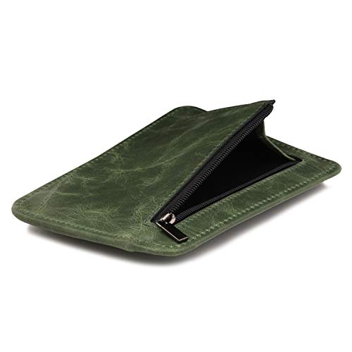 Otto Angelino Cartera de Hombre Minimalista con Cierre de Broche - Anti-RFID - Delgada, de Cuero Italiano - Porta Tarjetas - Portadocumentos - Monedero con Cremallera - Acceso fácil a DNI y Tarjetas