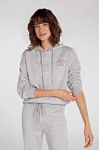 Oui Sudadera con capucha para mujer en forma oversize informal de corte liso para verano, gris, 44