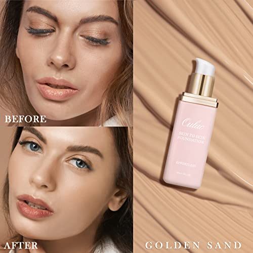Oulac Base Maquillaje - Base de Maquillaje Fluido Cobertura Total Alta Perfección Acabado Mate Larga Duración, Hidrata y nutre, Confortable y Suave, 1 Fl Oz, Golden Sand (12)
