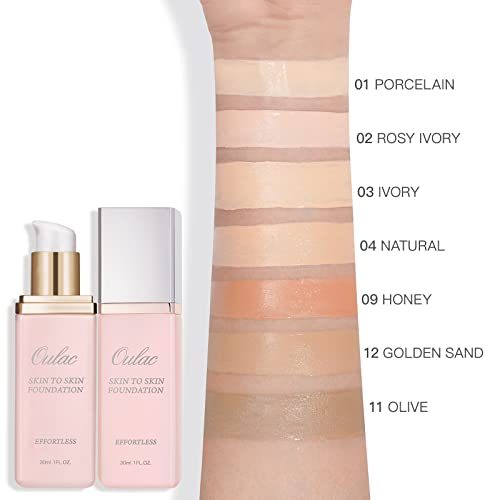 Oulac Base Maquillaje - Base de Maquillaje Fluido Cobertura Total Alta Perfección Acabado Mate Larga Duración, Hidrata y nutre, Confortable y Suave, 1 Fl Oz, Golden Sand (12)