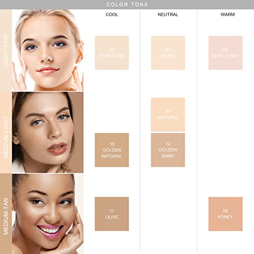 Oulac Base Maquillaje - Base de Maquillaje Fluido Cobertura Total Alta Perfección Acabado Mate Larga Duración, Hidrata y nutre, Confortable y Suave, 1 Fl Oz, Golden Sand (12)