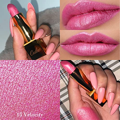 Oulac Metálico Brillar Pintalabios, Brillo 3D Mate de Larga Duración, Alto Pigmentado y de Alto Impacto, Impermeable y Resistente al Sudor Color de Maquillaje Lápiz Labial, 4.3 gr, Velocidad (15)