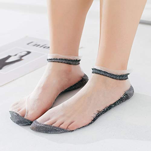 Our Peaches Calcetines de Seda Transparentes Cortos hasta el Tobillo con Calcetines de Seda de Verano for Mujer con Lindos Bordes de Encaje (Color : Dark Gray, Size : 35-39EU)