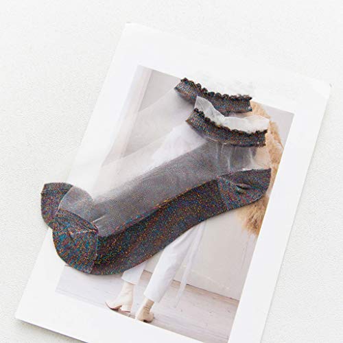 Our Peaches Calcetines de Seda Transparentes Cortos hasta el Tobillo con Calcetines de Seda de Verano for Mujer con Lindos Bordes de Encaje (Color : Dark Gray, Size : 35-39EU)