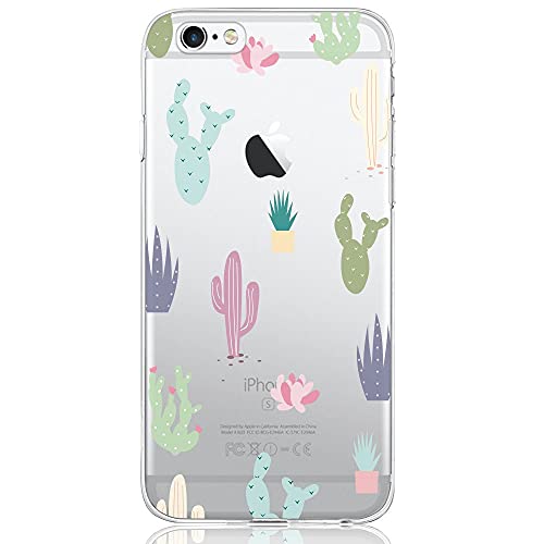 Oveo Funda iPhone 6 / 6S, Serie Dolce Vita carcasa transparente silicona para mujer/chica con diseño de Flores Cactus Coloridas