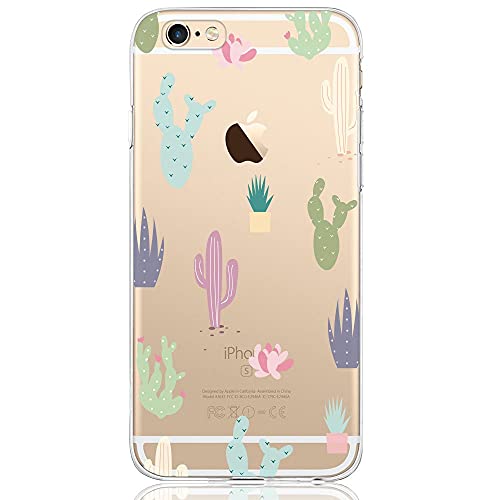 Oveo Funda iPhone 6 / 6S, Serie Dolce Vita carcasa transparente silicona para mujer/chica con diseño de Flores Cactus Coloridas