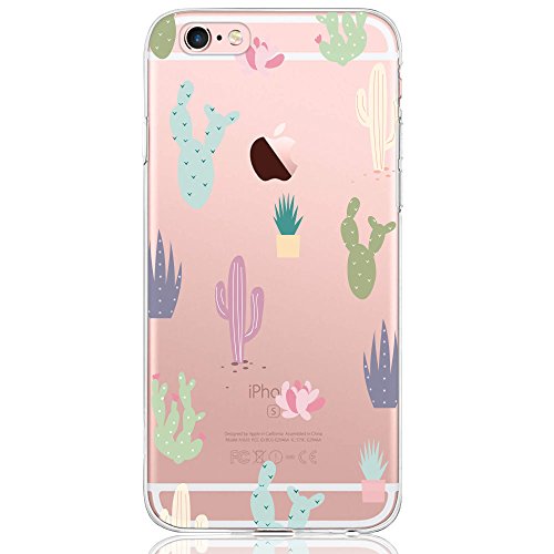 Oveo Funda iPhone 6 / 6S, Serie Dolce Vita carcasa transparente silicona para mujer/chica con diseño de Flores Cactus Coloridas