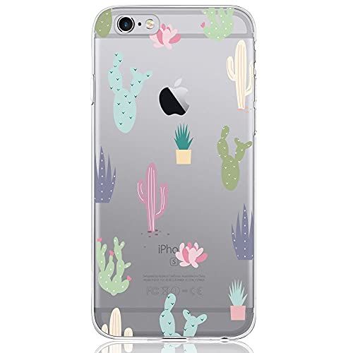 Oveo Funda iPhone 6 / 6S, Serie Dolce Vita carcasa transparente silicona para mujer/chica con diseño de Flores Cactus Coloridas