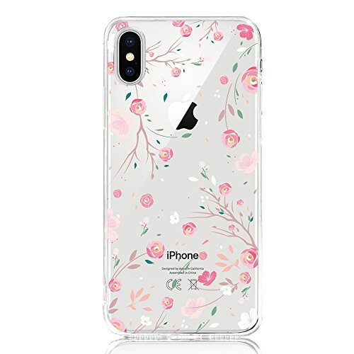 Oveo Funda iPhone X / XS, Serie Dolce Vita carcasa transparente silicona para mujer/chica con diseño de Rose Flores Rosa