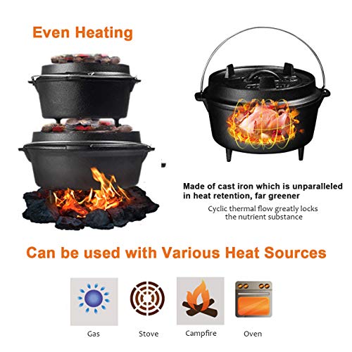 OVERMONT Dutch Oven Olla Horno Holandesa de Hierro Fundido Cazuela con Elevador y Soporte para la Tapa y Las piernas 5.7L / 6Quart (Olla + Tapa)