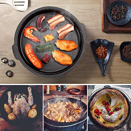 OVERMONT Dutch Oven Olla Horno Holandesa de Hierro Fundido Cazuela con Elevador y Soporte para la Tapa y Las piernas 5.7L / 6Quart (Olla + Tapa)