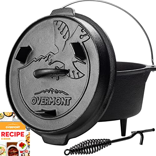 OVERMONT Dutch Oven Olla Horno Holandesa de Hierro Fundido Cazuela con Elevador y Soporte para la Tapa y Las piernas 5.7L / 6Quart (Olla + Tapa)