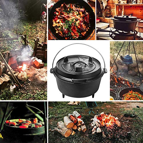 OVERMONT Dutch Oven Olla Horno Holandesa de Hierro Fundido Cazuela con Elevador y Soporte para la Tapa y Las piernas 5.7L / 6Quart (Olla + Tapa)