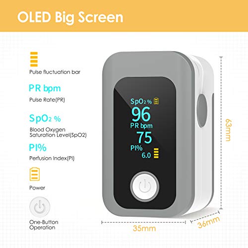 Oxímetro de Pulso Wawech Pulsioxímetro de Dedo digital profesional con Pantalla LED para medidor de oxigeno en sangre（SpO2）PR y PI
