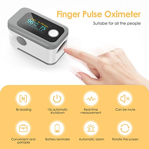 Oxímetro de Pulso Wawech Pulsioxímetro de Dedo digital profesional con Pantalla LED para medidor de oxigeno en sangre（SpO2）PR y PI