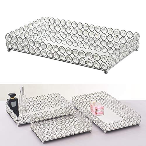 P Prettyia Bandeja de Tocador Cristal Espejada Soporte de Exhibición de Cosméticos Organizador para Joyas, Perfumes - 35x20x5cm