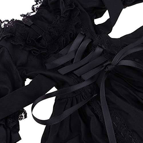 P Prettyia Victoriana Vestido de Manga Burbuja Princesa con Cinta de Cabello Falda de Fiesta Disfraz Decoraciones para 1/3 Modelo de Muñecas Lolita - Negro