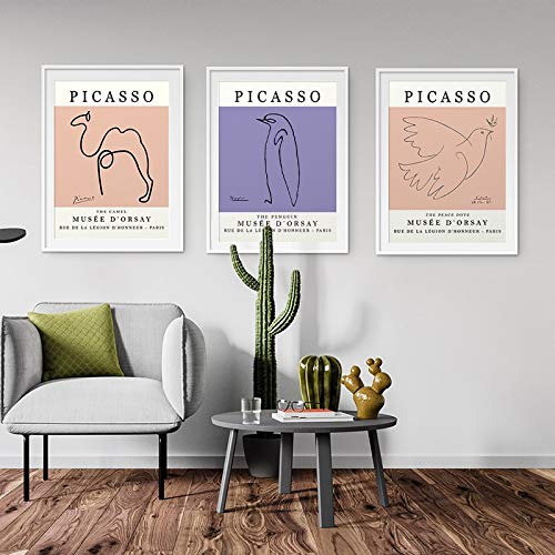 Pablo Picasso y la paloma de la paz, pintura de pingüino, Mural, carteles e impresiones, lienzo sin marco para el hogar, pintura A4 70x100cm