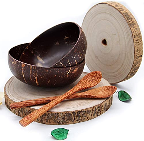 Pack >> 2 Bol Desayuno estilo Bol de Coco + Tronco Madera | Cuencos Aperitivo o Cereales y Postres | Coconut Bowl: el Paraíso en tu Cocina
