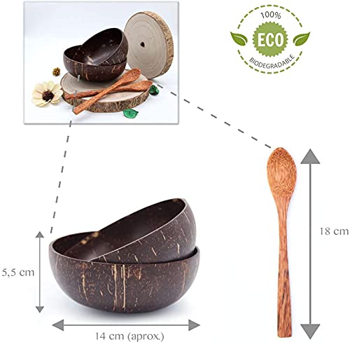 Pack >> 2 Bol Desayuno estilo Bol de Coco + Tronco Madera | Cuencos Aperitivo o Cereales y Postres | Coconut Bowl: el Paraíso en tu Cocina