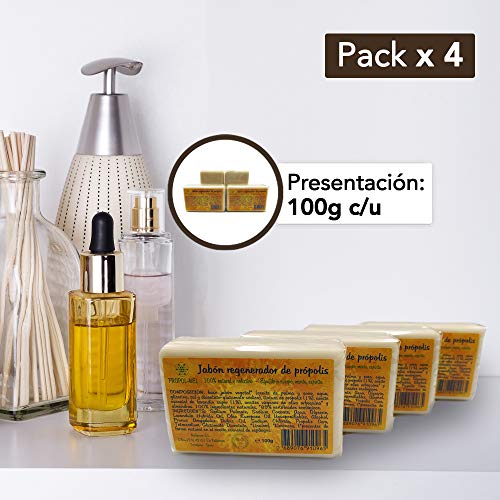 Pack x 4 Jabon propoleo x 100g c/u. Jabón ecológico nutritivo, regenerador, hidratante y antiséptico. Jabon artesanal apto para todo tipo de piel.