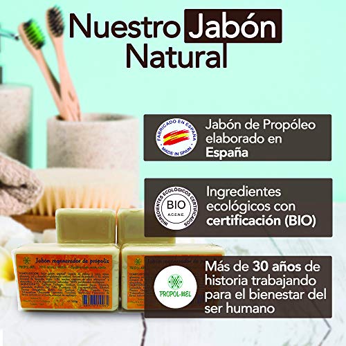 Pack x 4 Jabon propoleo x 100g c/u. Jabón ecológico nutritivo, regenerador, hidratante y antiséptico. Jabon artesanal apto para todo tipo de piel.