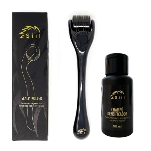 Pack x Dermaroller 1.5 mm + Mini champú densificador 50ml. Dermaroller 540 agujas de titanio y champu de cabello crecimiento. Estimulan el crecimiento, flujo sanguíneo y producción de colágeno.